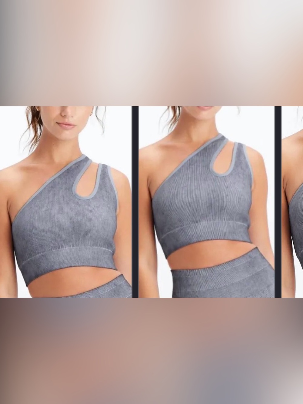 Gray Ribbed One-Shoulder Top and legging set